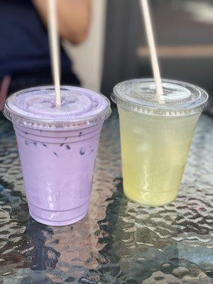 Hibiscus latte and ginger pineapple thyme fizz