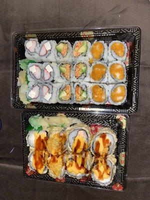 Spicy California Roll, Crabmeat Cream Cheese Roll, fried Spicy Crunchy Shrimp Roll, Las Vegas Roll