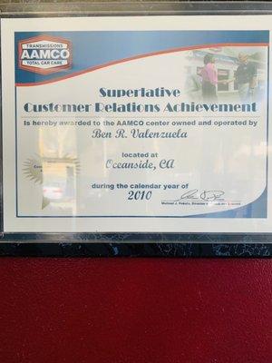 The Superlative Customer Relations Achievement Award to Ben R. Venezuela in 2010.