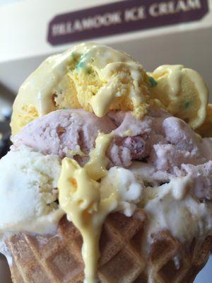 When you can't make a decision...  Half scoops of Grandma's Cake Batter, Oregon Strawberry, Chocolate Mint Chip, and Caramel Butter Pecan.