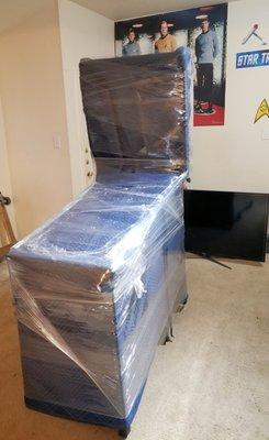 My 25th Anniversary Star Trek Pinball Machine all wrapped up ready for the move.