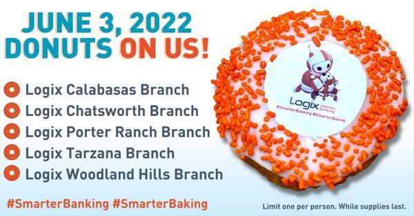 Get a FREE Logix donut at Logix Porter Ranch on June 3, for Donut Day! Donut forget to post a picture on social media with #SmarterBaking