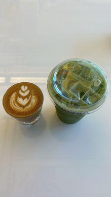 Cortado, iced matcha with coconut milk