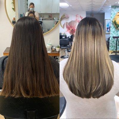 Full balayage and women's haircut