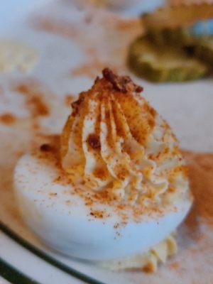 Deviled eggs. Come with hot pockets on the plate. Yum!