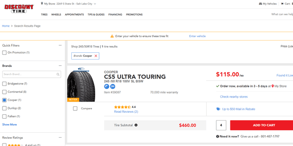 $115.00 per tire