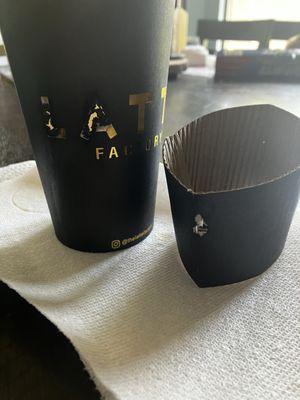 Burned through cup and sleeve due to metallic lettering