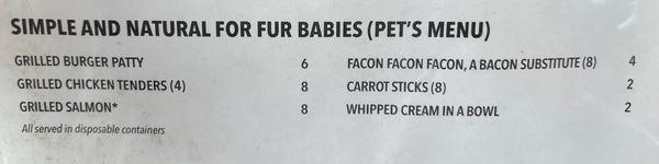 FUR Babies menu