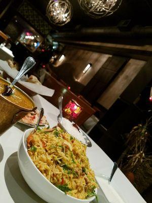 Daal Makhni (lentils) with Biryani (vegetables) and rice