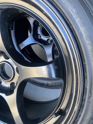 Dropped off the wheels clean and i get them back covered in the wax lube they use to mount the tires and covered in tire shine.