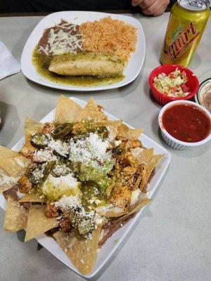 Grilled Chicken Nachos and Green Chicken Tamale