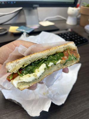 Tomato mozzarella arugula pesto panini, perfection!