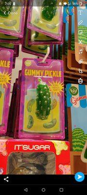 A gummy pickle! Goes to show how unique the items are here! Where else have you seen a gummy pickle? Exactly :)