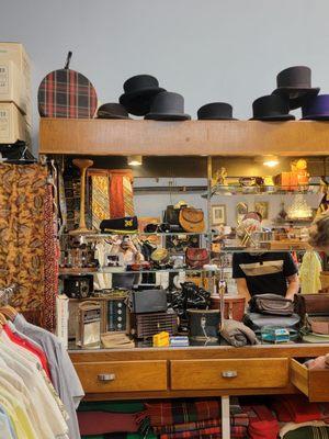 Cool display of men's accessories, hats and wool camp blankets