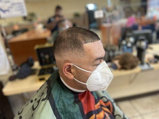 Mid bald fade with enhanced line up cut by Jake the barber