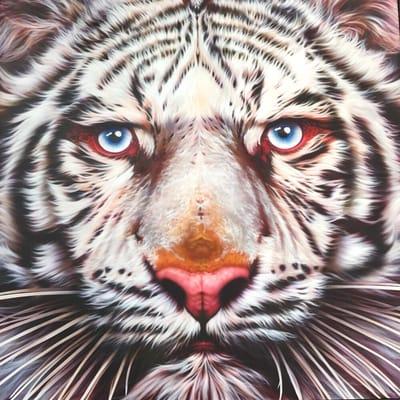 A white tiger painting in the lobby of McKesson Corporation