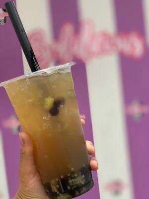 Lychee with boba and kiwi