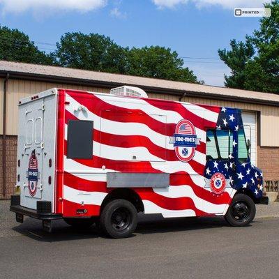 Me-Me's Food Truck - Serving / Passenger side. Erasable chalkboard vinyl added for menu display.