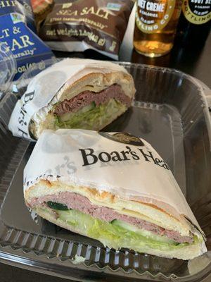 Roast beef and Swiss with lettuce and cucumber.