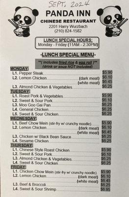 Lunch Specials Menu