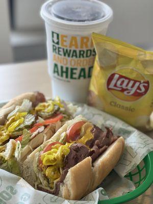 12-inch roast beef sliced in half