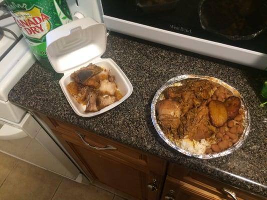 Chicharrones are okay. White rice, red beans, stewed chicken and madurosIt's a lot of food for $10.25