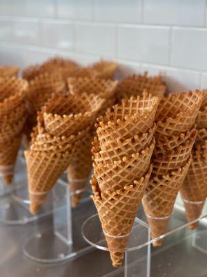 Our house-made waffle cones made with the highest quality ingredients like organic sugar, pasture-raised eggs & butter, and organic flour