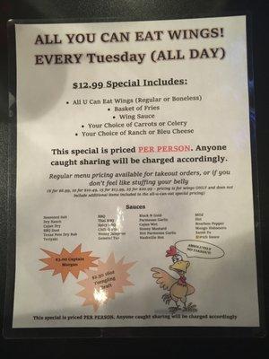 They still have a wing special on Tuesdays