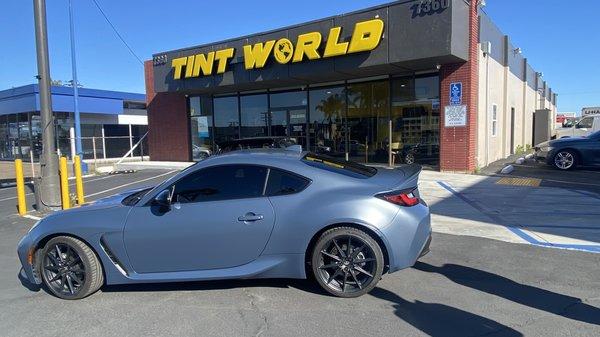 Toyota GR86 wrapped in 3M Satin Thundercloud and full nano ceramic tint