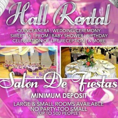 Banquet Room rentals available for any and all parties...Quinceaneras, sweet 16, grad parties, weddings, & Celebration of life receptions.