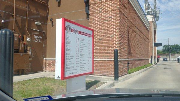 Menu at drive thru