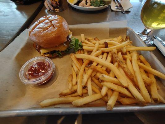 Pub burger with bacon and fries