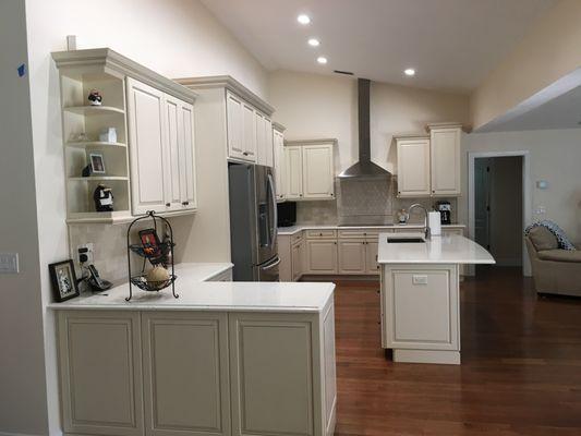 Ms. Sheehan's kitchen - Pompeii Quartz Sunny Pearl countertops.