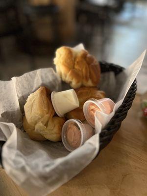 Rolls with delicious whipped berry butter as well as regular butter.