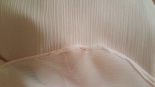 This seam wasn't even completed, This is the finished hem Mr. Lee put in my Mother of the Bride gown.