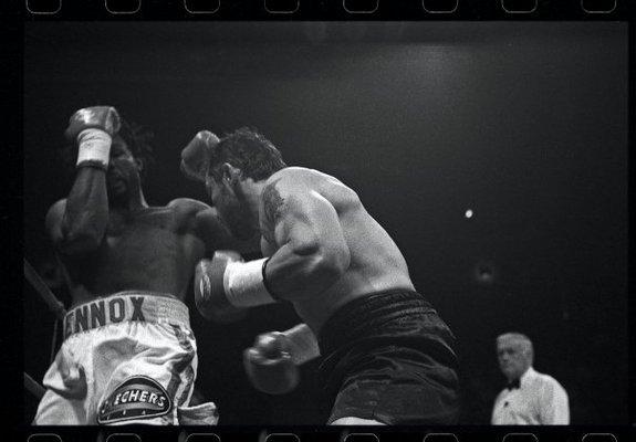 Justin Fortune (owner of Fortune Gym) fighting Lennox Lewis for the Heavyweight Championship of the world.