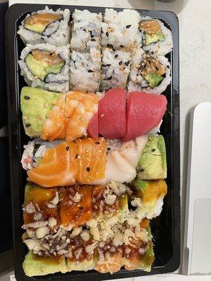 Salmon Roll (top) Rainbow Roll (middle) Alaska Roll (bottom)