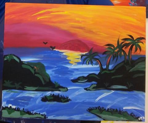 my 1st acrylic paint work of art--a fun class!