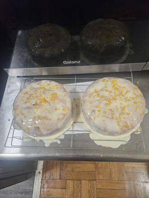 Personal sweet potato pound cake, with orange glaze, and orange zest.