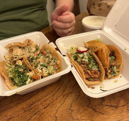 Steak, beef, shrimp and shredded beef tacos! The shrimp was the best the rest were dry