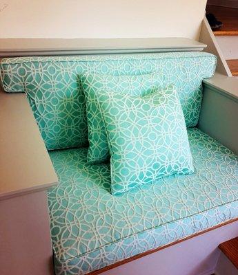 Teal foam cushion entry seating, fit to measure a custom bench.