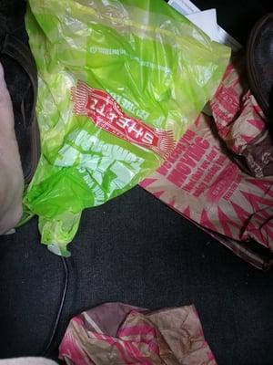 Car floor littered with sheetz...