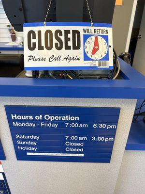 Closed during posted business hours