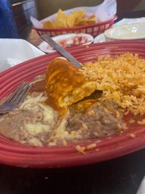 The enchilada tasted like a bean burrito from taco bell.