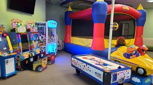 Bounce house and game area