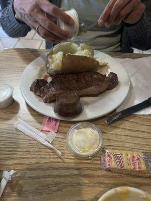 New York strip and baked potato