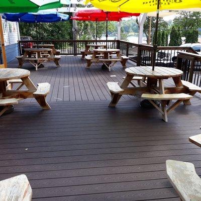 Patio with lake views