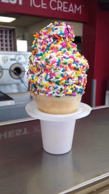 Kid's size softee with rainbow sprinkles. You can never go wrong with sprinkles