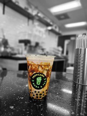 Brown sugar milk tea with boba