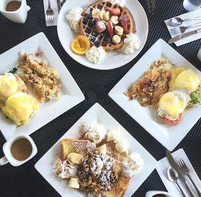 Brunch with friends. Waffle, eggs benefit with home fries, and banana walnut French toast. All delicious. Coffee was decent.